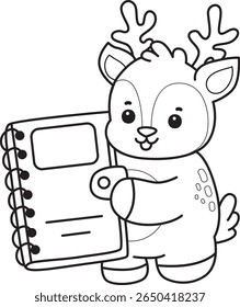 Coloring pages of Cute Deer icon. outline of deer bring a books
