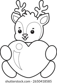 Coloring pages of Cute Deer icon. outline of deer bring a love sign