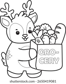 Coloring pages of Cute Deer icon. outline of deer bring a grocery bag