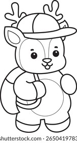 Coloring pages of Cute Deer icon. outline of deer want to going to school