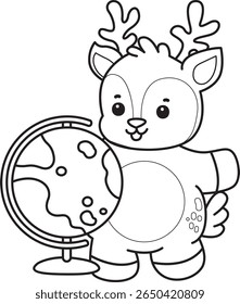 Coloring pages of Cute Deer icon. outline of deer bring a globe