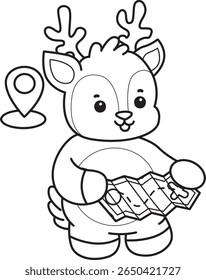 Colorir páginas de Cute Deer ícone. contorno de veado veja o mapa