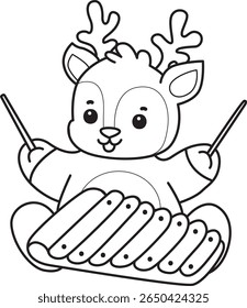 Coloring pages of Cute Deer icon. outline of deer playing a xylophone