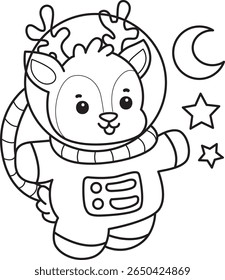 Coloring pages of Cute Deer icon. outline of deer like an astronaut