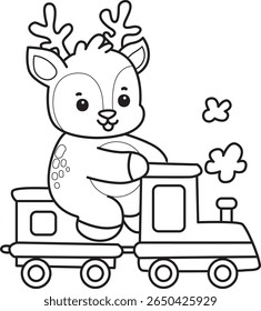 Coloring pages of Cute Deer icon. outline of deer riding a train
