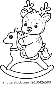 Coloring pages of Cute Deer icon. outline of deer playing a Rocky horse