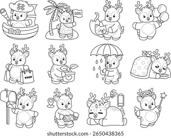 Colorir páginas do ícone Cute Deer. contorno do veado na variação da atividade