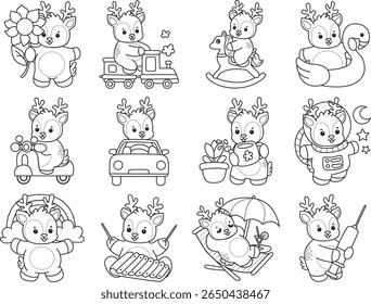Colorir páginas do ícone Cute Deer. contorno de veado na variação do transporte 