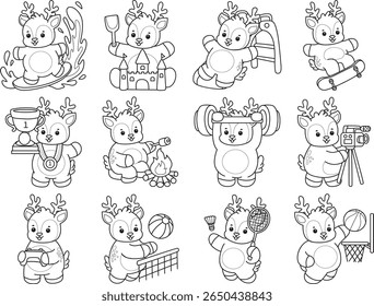 Colorir páginas do ícone Cute Deer. contorno de veado na variação de treino e esporte
