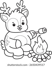 Coloring pages of Cute Deer icon. outline of deer roasting a marshmallow