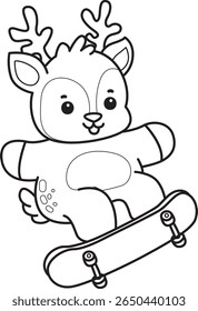 Colorir páginas do ícone Cute Deer. contorno de veado jogando um skate