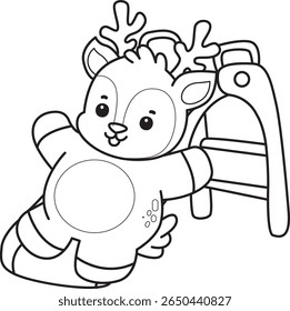 Coloring pages of Cute Deer icon. outline of deer playing a sliding