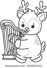 Coloring pages of Cute Deer icon. outline of deer playing a harpa