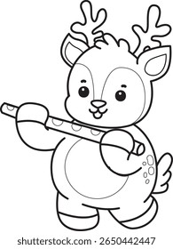 Coloring pages of Cute Deer icon. outline of deer playing a flute 