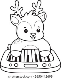 Colorir páginas do ícone de veado bonito. contorno de veado tocando um piano