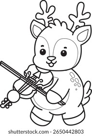 Coloring pages of Cute Deer icon. outline of deer playing a violin
