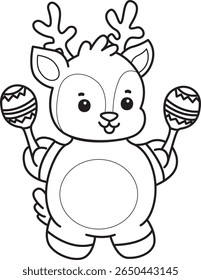 Coloring pages of Cute Deer icon. outline of deer playing a maracas