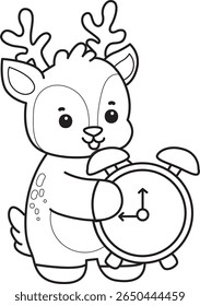 Coloring pages of Cute Deer icon. outline of deer bring an alarm clock