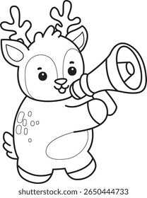 Coloring pages of Cute Deer icon. outline of deer sounding with megaphone