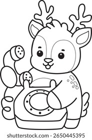 Coloring pages of Cute Deer icon. outline of deer calling someone by phone