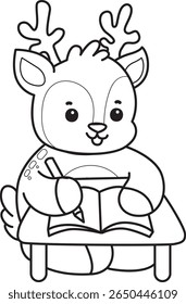 Coloring pages of Cute Deer icon. outline of deer writing in the table