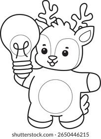Coloring pages of Cute Deer icon. outline of deer bring a lamp