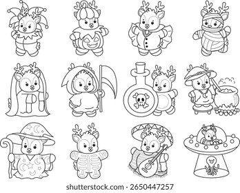Coloring pages of Cute Deer icon. outline of happy Halloween by deer 