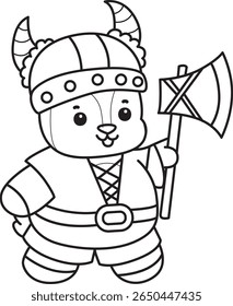 Colorir páginas de ícone de veado bonito. contorno de veado vestindo traje viking 