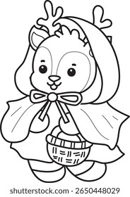 Coloring pages of Cute Deer icon. outline of deer wearing a red riding hood costume 