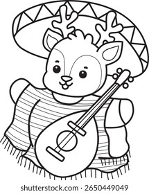 Coloring pages of Cute Deer icon. outline of deer wearing an Indiana costume 