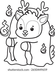 Coloring pages of Cute Deer icon. outline of deer wearing a white ghost costume