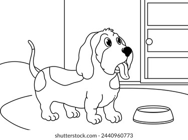 Coloring Pages of Cute Dog. Printable Coloring book Outline black and white.