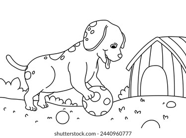 Coloring Pages of Cute Dog. Printable Coloring book Outline black and white.