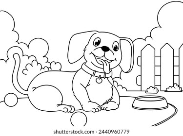 Coloring Pages Cute Dog. Printable Coloring book Outline black and white.