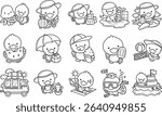 Coloring pages of Cute Duck icon. Outline of fluffy Duck designs.
lineart of baby duck in summer icons