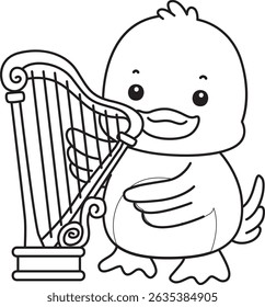 Colorir páginas do ícone de Pato Bonito. Contorno de engraçada bebê pato série animal ilustração de estoque. vida de desenhos de pato fofo.
esboço de pato jogando uma harpa
