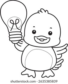 Coloring pages of Cute Duck icon. Outline of Funny baby Duck animal series stock illustration. life of fluffy Duck designs.
outline of duck bring a lamp
