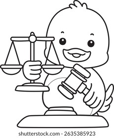 Coloring pages of Cute Duck icon. Outline of Funny baby Duck animal series stock illustration. life of fluffy Duck designs.
outline of duck bring a hammer and scales
