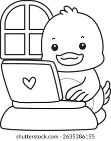 Coloring pages of Cute Duck icon. Outline of Funny baby Duck animal series stock illustration. life of fluffy Duck designs.
outline of duck typing in the notepad
