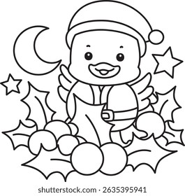 Colorir páginas do ícone de Pato Bonito. Contorno de engraçada bebê pato série animal ilustração de estoque. vida de desenhos de pato fofo.
contorno de pato Santa no meio de plantas
