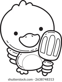 Coloring pages of Cute Duck icon. Outline of fluffy Duck designs.
outline of duck bring an ice cream
