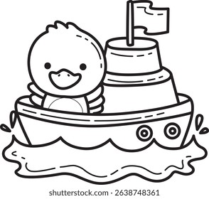 Coloring pages of Cute Duck icon. Outline of fluffy Duck designs.
outline of duck riding a ship
