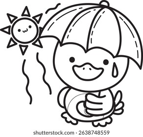 Coloring pages of Cute Duck icon. Outline of fluffy Duck designs.
outline of duck bring an umbrella

