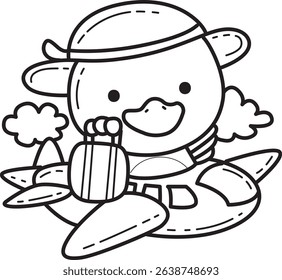 Coloring pages of Cute Duck icon. Outline of fluffy Duck designs.
outline of duck riding a plane
