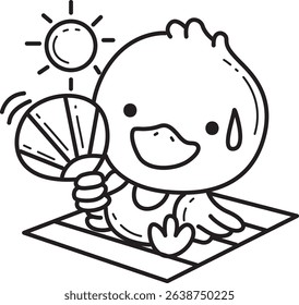 Coloring pages of Cute Duck icon. Outline of fluffy Duck designs.
outline of baby duck bring a fan in the summer