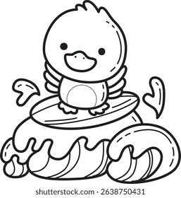 Coloring pages of Cute Duck icon. Outline of fluffy Duck designs.
outline of baby duck playing a surfing
