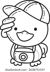 Coloring pages of Cute Duck icon. Outline of fluffy Duck designs.
outline of baby duck bring a camera
