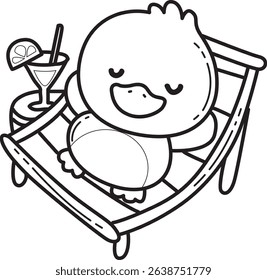 Coloring pages of Cute Duck icon. Outline of fluffy Duck designs.
outline of duck laying in the beach
