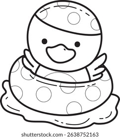 Coloring pages of Cute Duck icon. Outline of fluffy Duck designs.
outline of baby duck swimming with circle tire