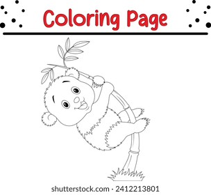 Coloring pages cute funny baby panda hanging bamboo